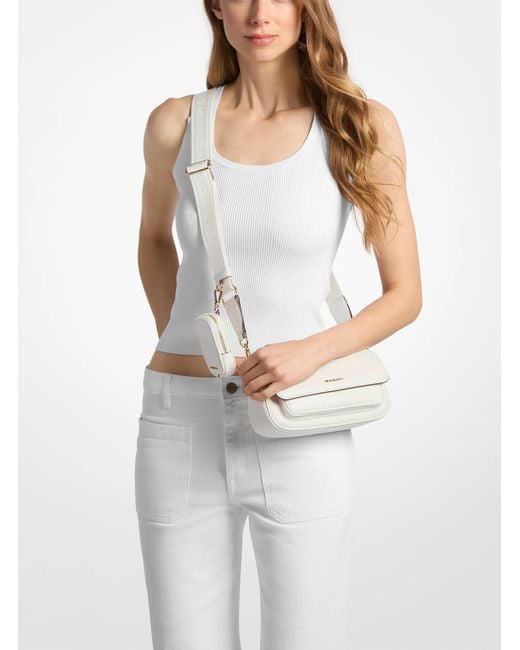Michael Kors White Jet Set Travel Small Pebbled Leather Crossbody Bag With Pouch