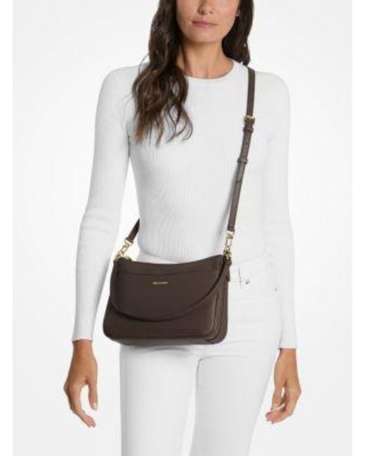 Michael Kors Brown Jet Set Medium Pebbled Leather Convertible Crossbody Bag