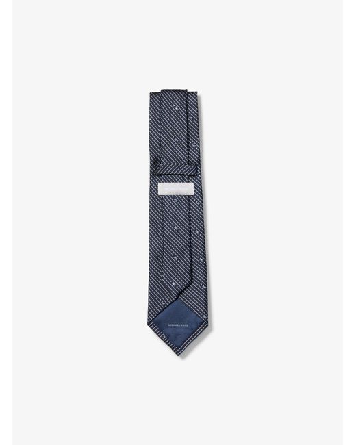 Michael Kors Blue Mk Logo Striped Silk Tie for men