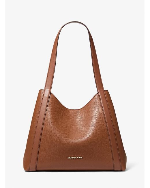 Michael Kors Outlet Brown Mk Rosemary Large Pebbled Leather Shoulder Bag