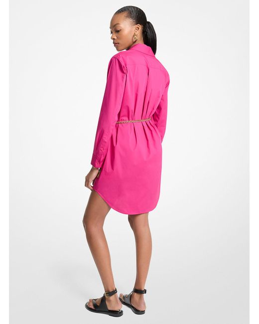 MICHAEL Michael Kors Pink Mk Stretch Cotton Belted Shirtdress