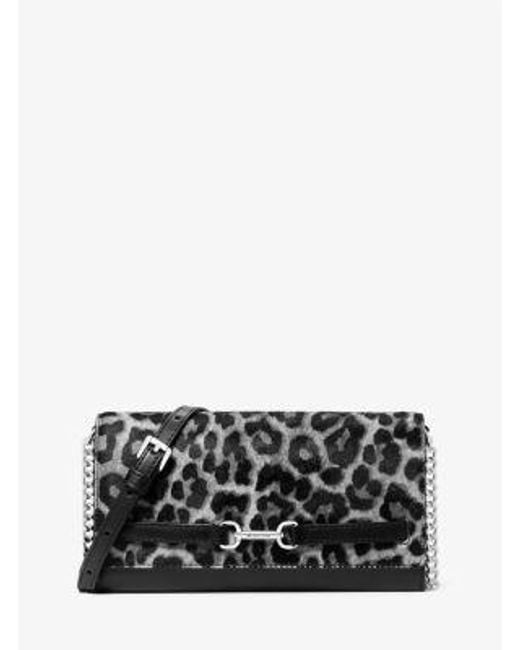 Michael Kors Gray Carson Large Leopard Print Calf Hair Convertible Crossbody Bag