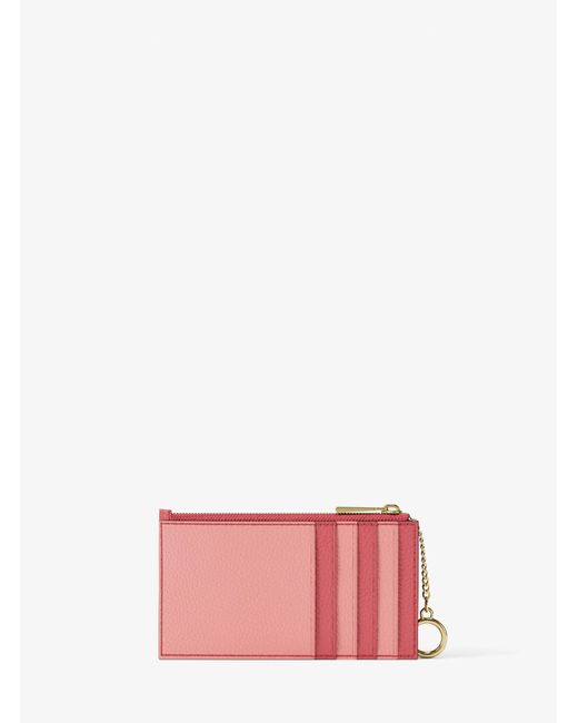 MICHAEL Michael Kors Pink Mk Jet Set Small Two-Tone Pebbled Leather Card Case