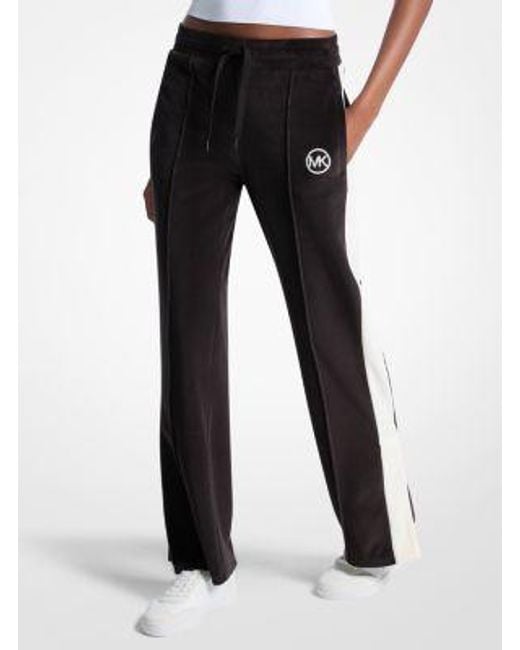 Michael Kors Black Stripe Velour Track Pants