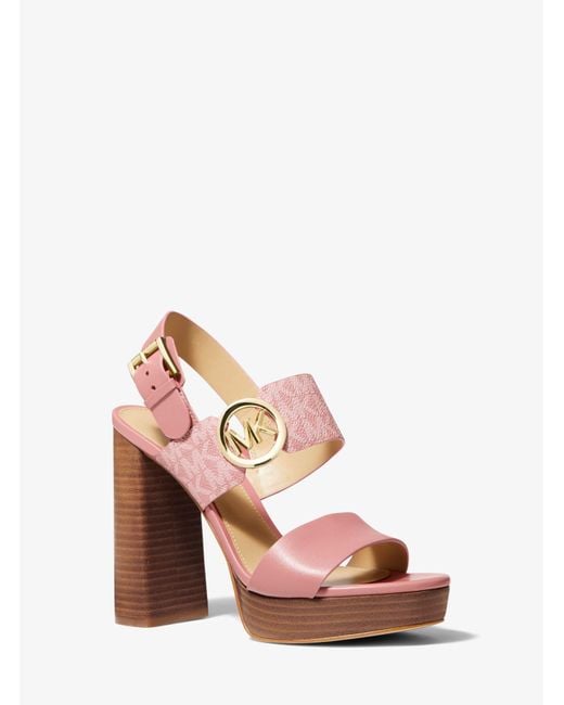 Michael Kors Pink Summer Leather And Logo Platform Sandal