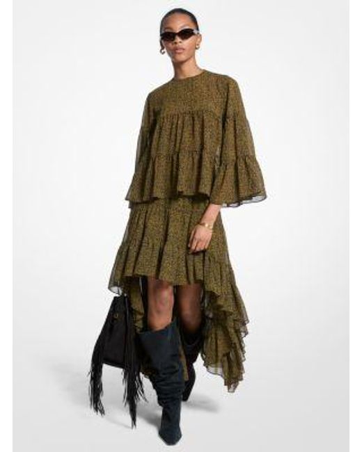 MICHAEL Michael Kors Natural Mk Paisley Print Georgette High-Low Tiered Skirt