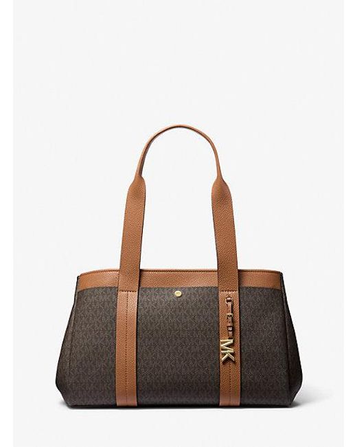 Michael Kors Brown Romee Large Signature Logo And Leather Tote Bag