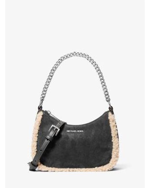 Michael Kors White Jet Set Small Suede And Faux Shearling Convertible Crossbody Bag