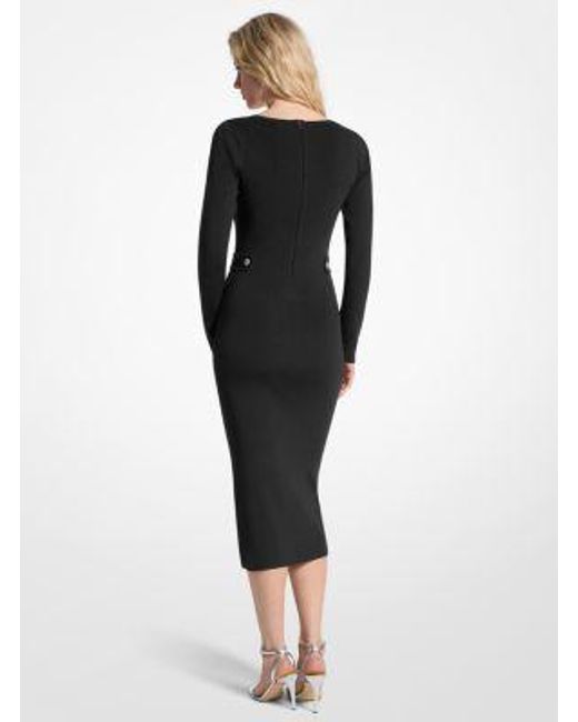 Michael Kors Black Ribbed Stretch Viscose Midi Dress