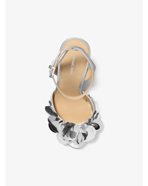 Michael Kors White Mk Loretta Sequin Embellished Metallic Sandal