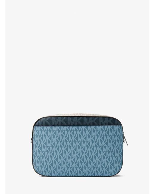 Michael Kors Outlet Blue Mk Jet Set Large Signature Logo Crossbody Bag