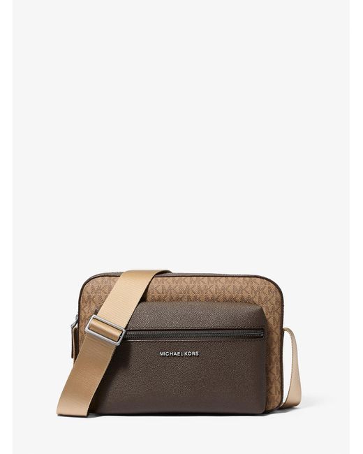 Michael Kors Brown Mk Hudson Textured And Signature Logo Camera Crossbody Bag for men