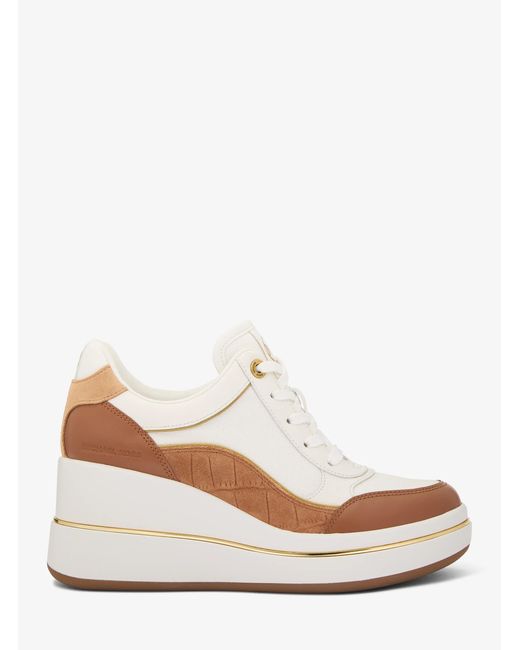 MICHAEL Michael Kors White Mk Emmy Leather Wedge Trainer