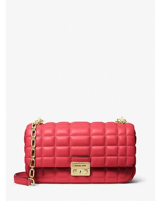 Michael Kors Red Mk Tribeca Large Quilted Leather Shoulder Bag