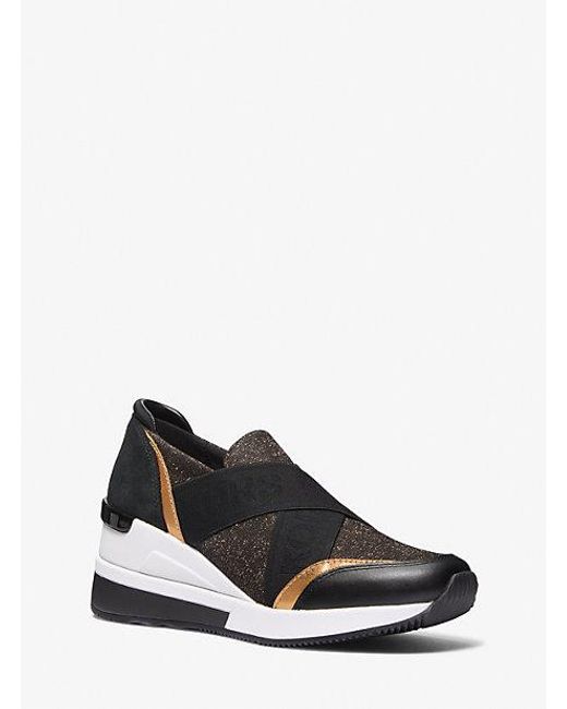 MICHAEL Michael Kors White Mk Geena Glitter Chain-Mesh And Leather Slip-On Trainer