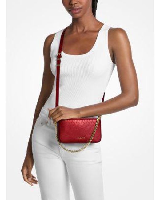 Mk Petite Pochette Bryant Convertible Métallisée À Logo Signature Michael Kors en coloris Red