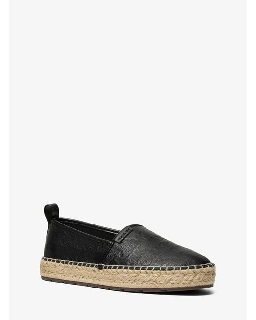 Michael Kors Black Mk Elias Logo Embossed Leather Espadrille for men