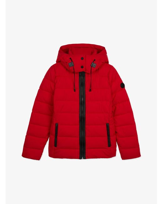 Michael Kors Red Quilted Woven Hooded Puffer Jacket
