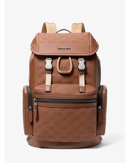 Michael Kors Brown Mk Jet Set Logo Embossed Pebbled Leather Backpack for men