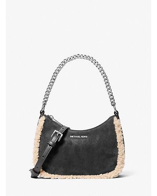 Michael Kors White Jet Set Small Suede And Faux Shearling Convertible Crossbody Bag
