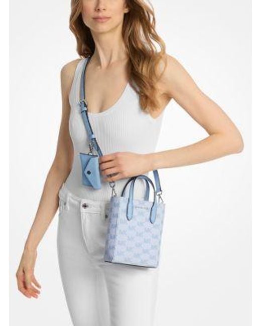 Michael Kors Blue Vincent Extra-Small Logo Jacquard Convertible Tote Bag With Card Case