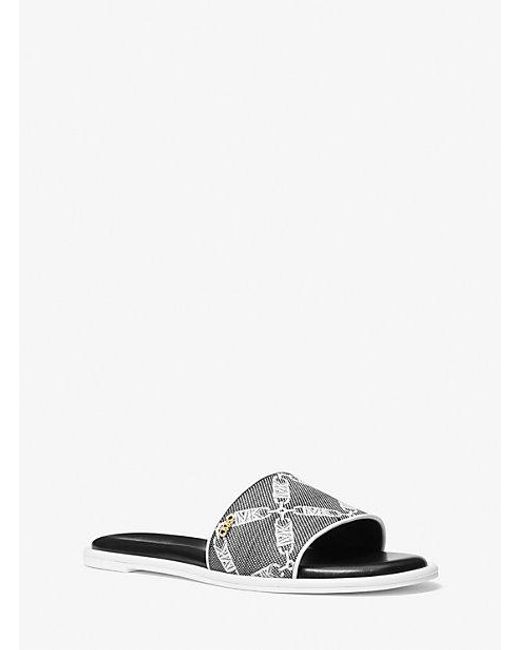 Michael Kors White Saylor Empire Logo Jacquard Slide Sandal