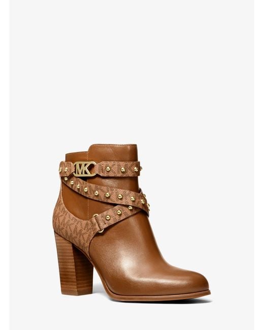 MICHAEL Michael Kors Brown Kincaid Faux Leather And Studded Logo Ankle Boot