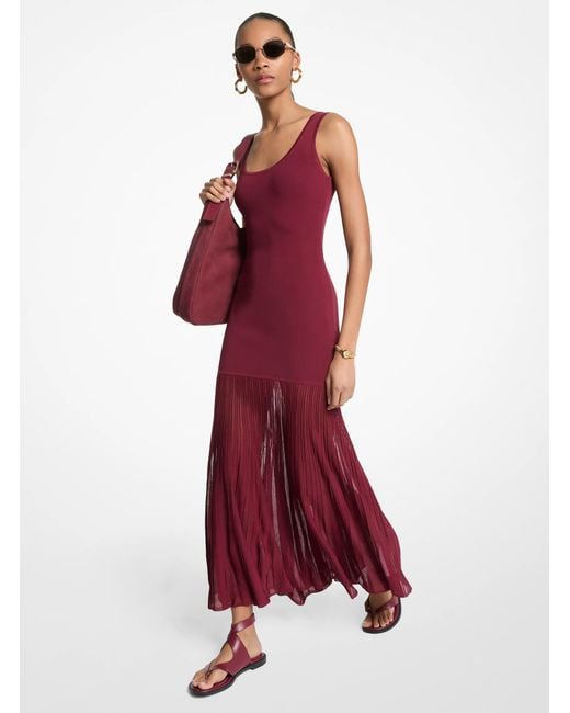 MICHAEL Michael Kors Red Mk Stretch Viscose Blend Sheer Maxi Dress