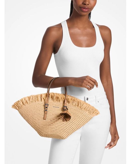 Michael Kors White Mk Isa Small Hand-Crocheted Tote Bag