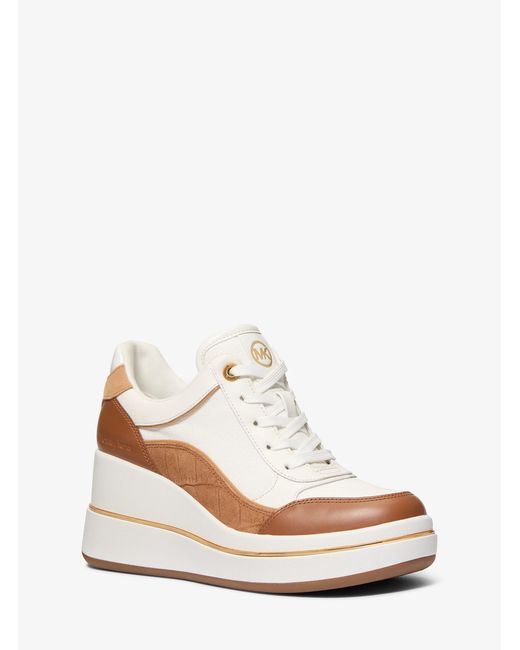 MICHAEL Michael Kors White Mk Emmy Leather Wedge Trainer