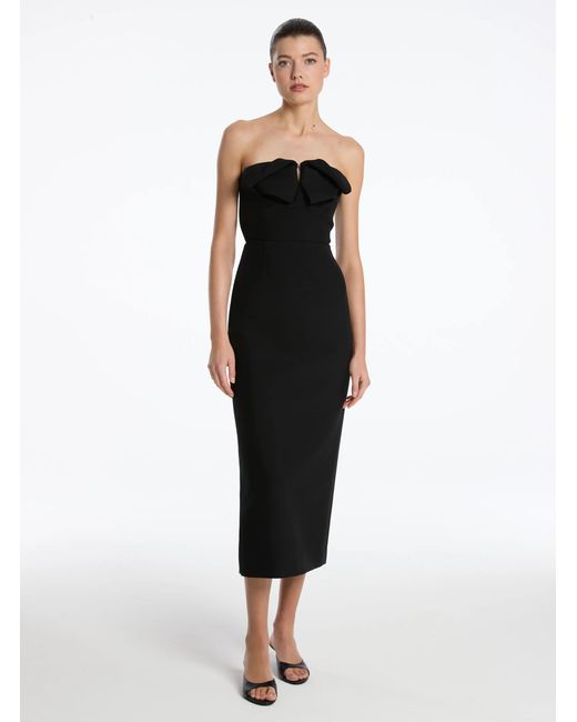Michael Kors Black Mk Wool Gabardine Origami Strapless Sheath Dress