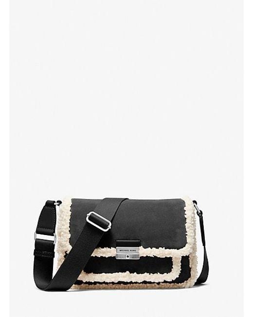 Michael Kors Black Bradshaw Medium Suede And Faux Shearling Messenger Bag