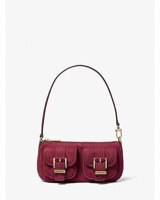 Michael Kors Red Zoe Small Suede Convertible Pochette
