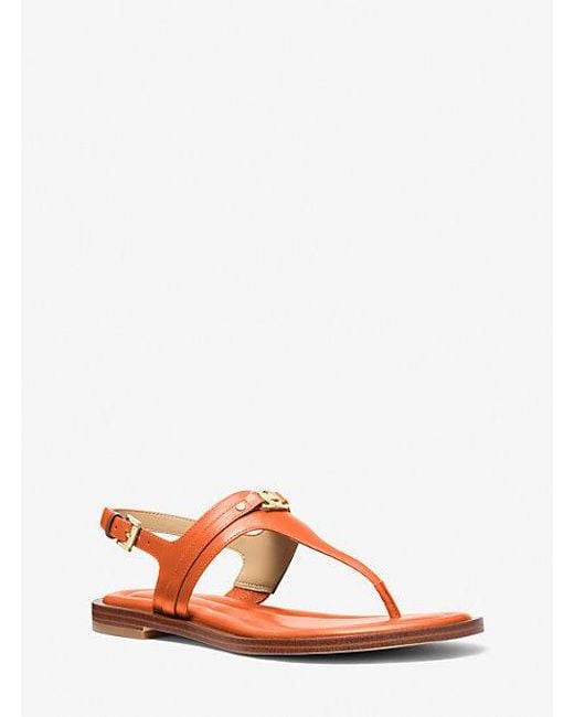 Michael Kors Pink Mk Mandy Leather T-Strap Sandal