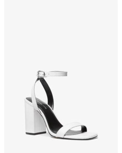 Michael Kors White Mk Merriam Leather Block Heel Sandal