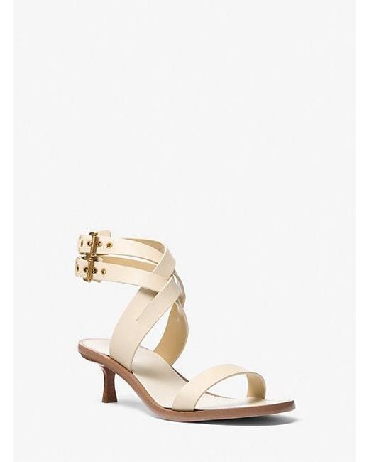 Michael Kors Natural Mk Irene Leather Kitten Heel Sandal