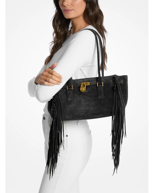 MICHAEL Michael Kors Black Hamilton Moderne Small Fringed Suede Satchel