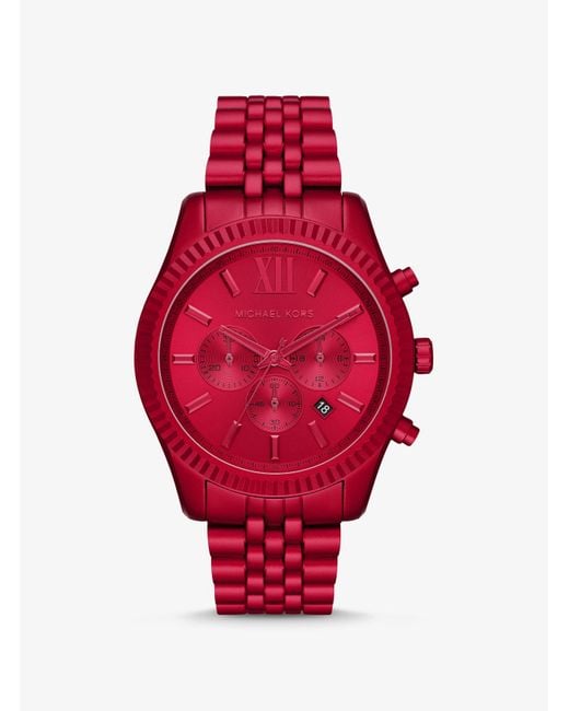 Michael Kors Red Quartz Watch With Metal Strap for men