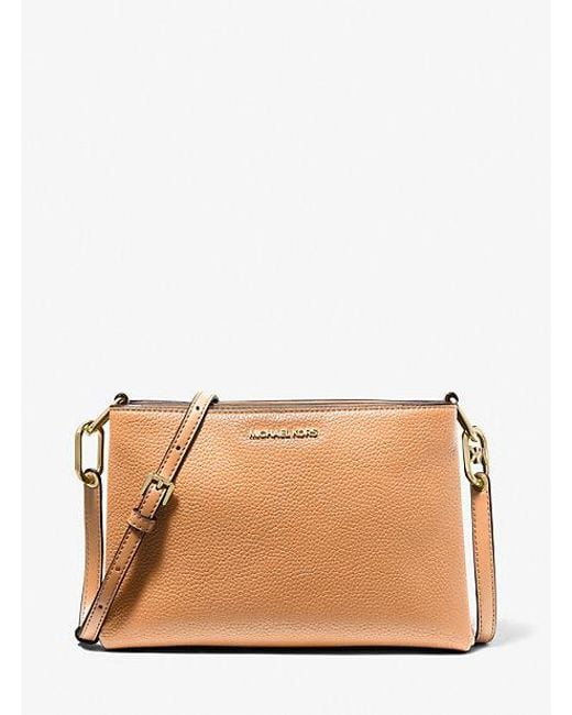 Michael Kors Brown Trisha Medium Pebbled Leather Crossbody Bag
