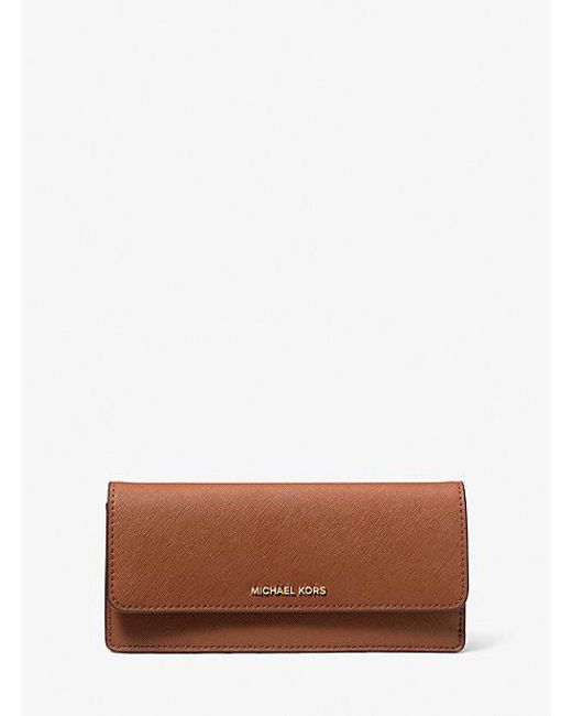 Mkcartera Jet Set Grande De Piel Saffiano Con Cierre Delantero Con Botón A Presión MICHAEL Michael Kors de color White