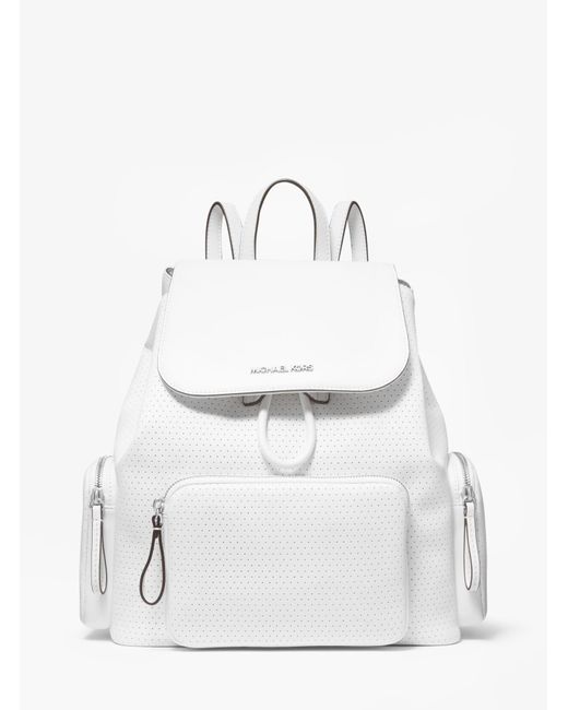 Michael Kors Synthetic Abbey Medium Perforated Backpack in White Lyst