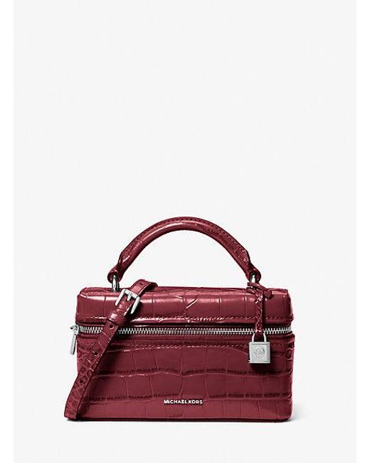 Michael Kors Red Jana Extra-Small Crocodile Embossed Leather Crossbody Bag