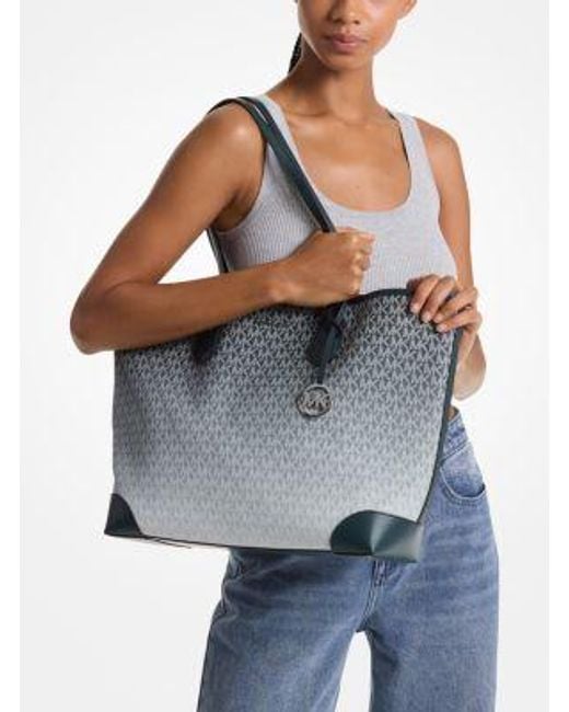 Michael Kors White Eva Large Ombré Signature Logo Tote Bag