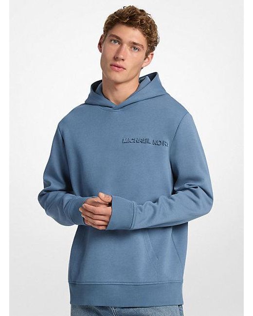Michael Kors Blue Embossed Logo Cotton Blend Hoodie for men