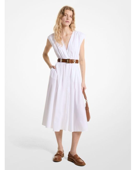 Michael Kors White Stretch Organic Cotton Poplin Midi Dress