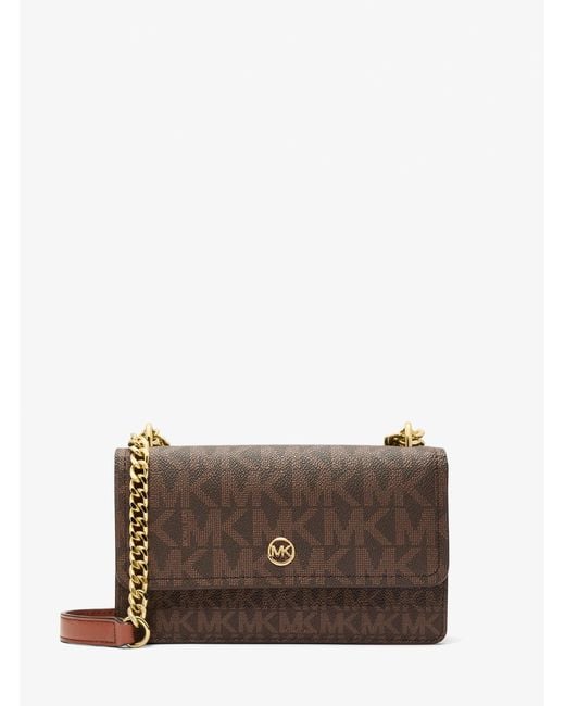 Michael Kors Outlet Brown Mk Abbott Small Signature Logo Shoulder Bag