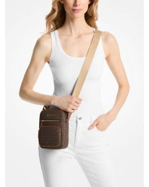 Michael Kors Brown Jet Set Medium Signature Logo Crossbody Bag