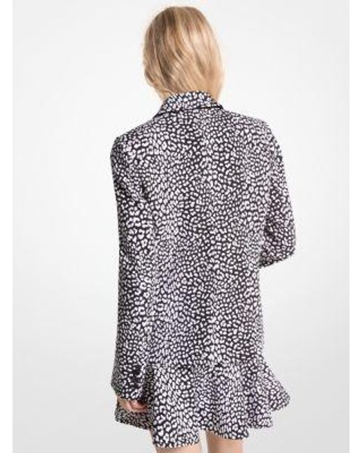 Michael Kors Gray Leopard Print Stretch Crepe Blazer