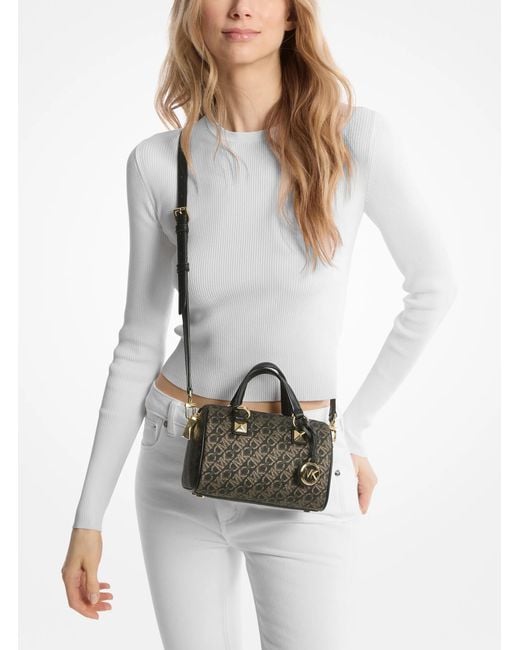 MICHAEL Michael Kors Black Grayson Small Metallic Empire Monogram Duffel Crossbody Bag