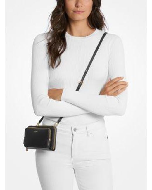 Michael Kors Gray Mk Jet Set Large Pebbled Leather Convertible Crossbody Bag